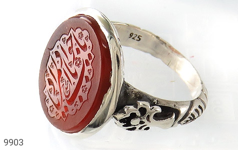 انگشتر نقره عقیق یمنی قرمز کلکسیونی مردانه دست ساز [یا جواد یا باب المراد] - 9903